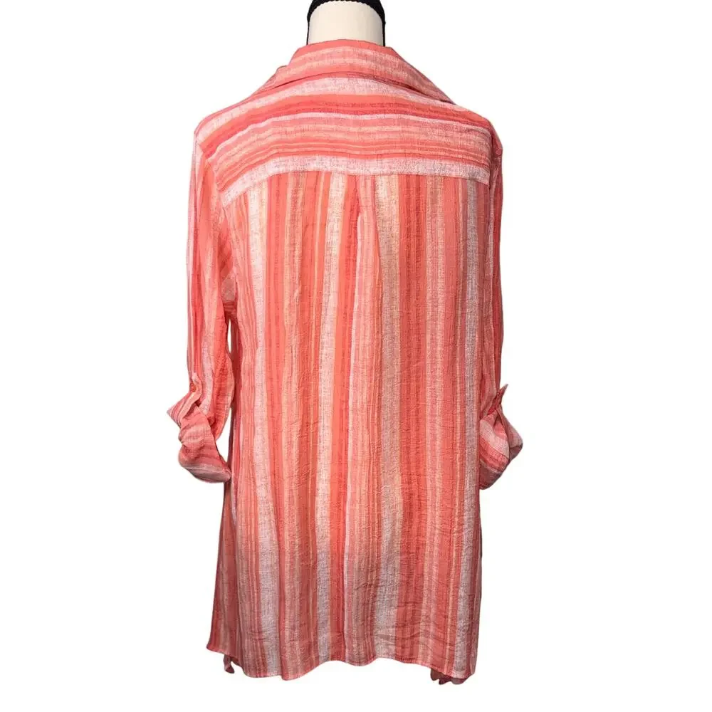 Robert Louis Striped Tunic Coastal Flowy Coral Blouse LG - Picture 4 of 9